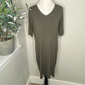Eileen Fisher Olive Green Jersey T Shirt Midi Dress Size Large
